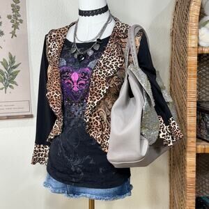 Vintage Leopard Paisley Charm Closure Jacket McBling Fairy Grunge Whimsigoth L